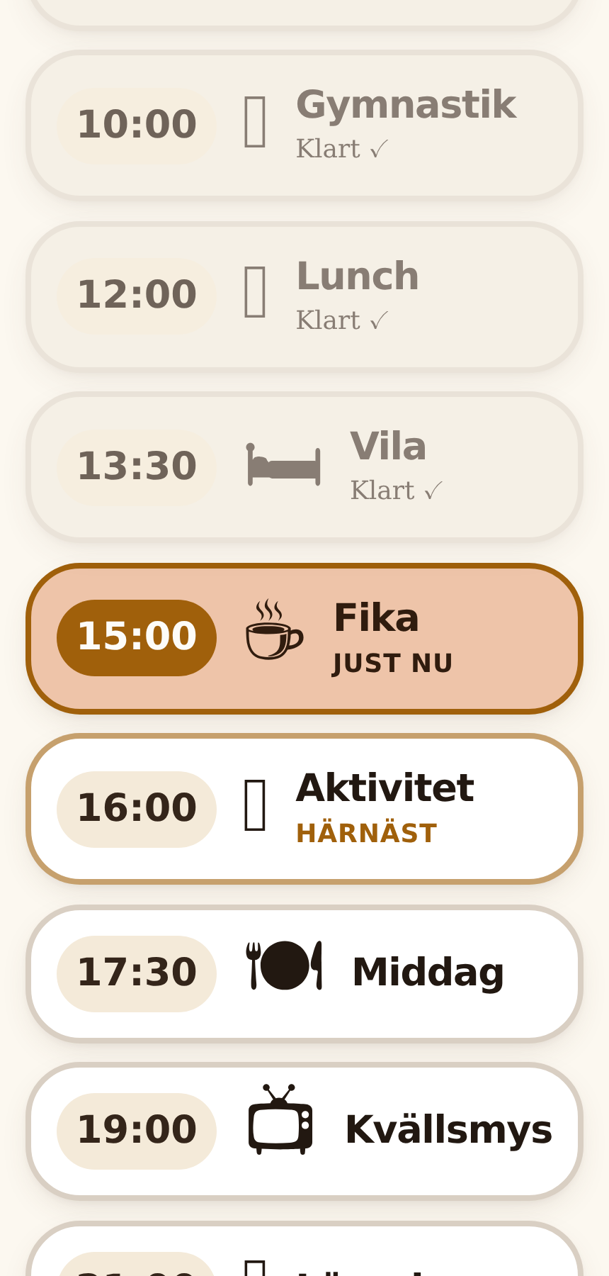 Skärmbild – Dagens rutin