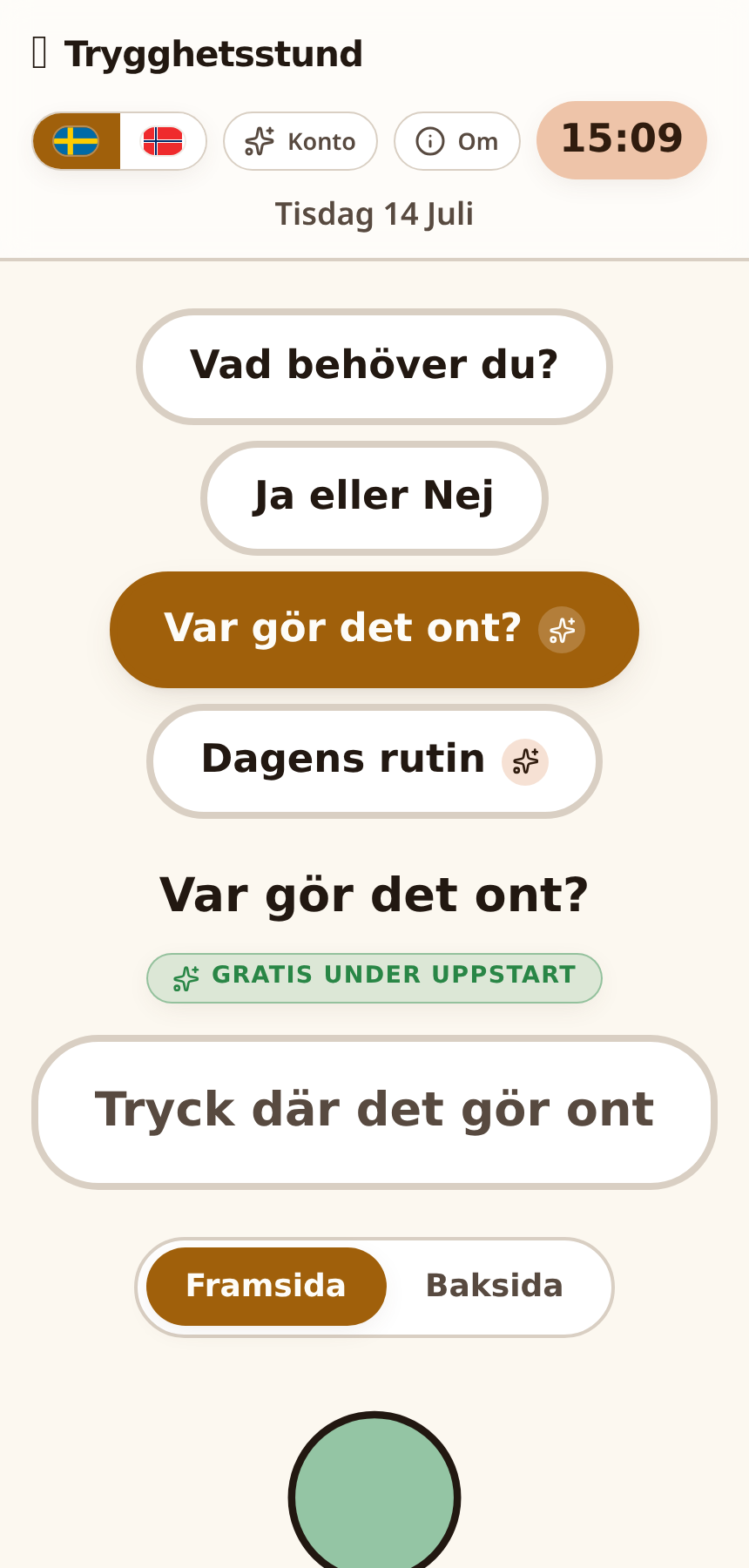 Skärmbild – Var gör det ont?